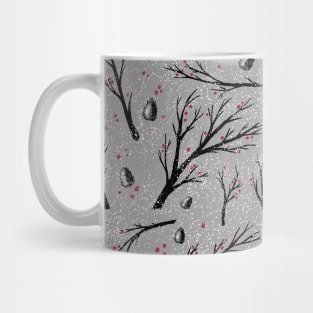 Winter trees, cones, berries and snow Mug